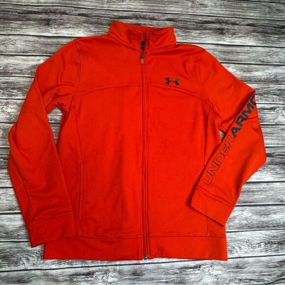 Under Armour Youth Kids Boys Full Zip Fleece Track Jacket Orange L LG Large Zip - Picture 1 of 13